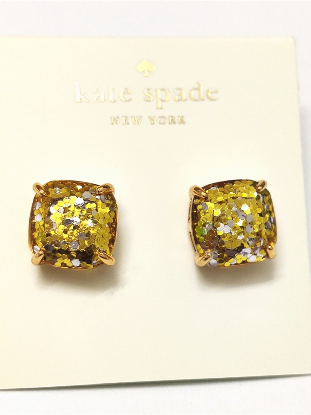 Kate Spade Square Stud Earrings Gold Multi Color Bling Fashion Jewelry Gift - Picture 3 of 3